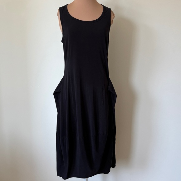 Rundholz U Neck Lagenlook Midi Length Black Cotton Sleeveless Dress EUC Size M - Picture 1 of 8